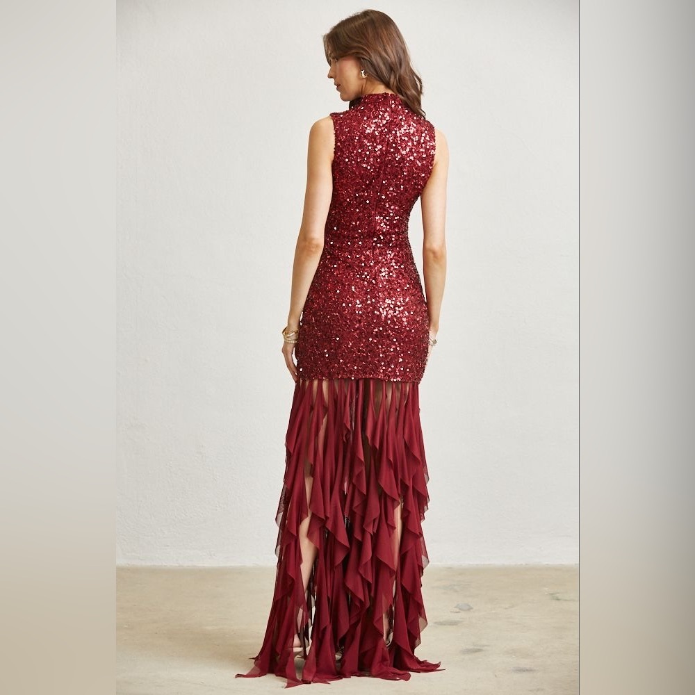 Sequin Ruffle Hem Floor-Length Gown - Blithe - Picture 2 of 5